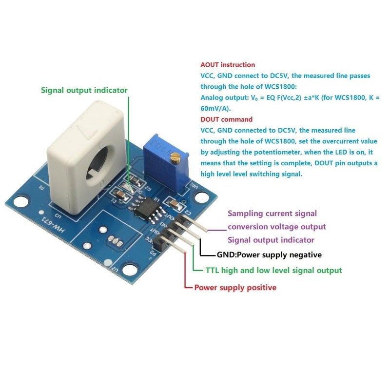 GODIYMODULES WCS1800 Hall Current Sensor Module 35A Overcurrent Protection Current Detector - Image 2